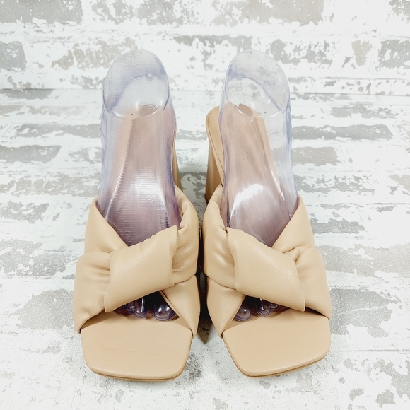 New Open Edit Saydee Beige Block Heel Slip On Square Toe Sandals D283 - Picture 3 of 15